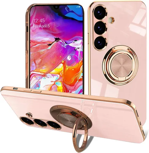 Vista 22 de EYZUTAK Caja magnética galvanizada del sostenedor del anillo para Samsung Galaxy S21 5G, 360 grados con la rotación del anillo del dedo del metal