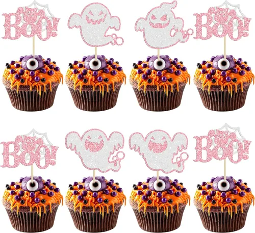 Vista 27 de 24 piezas de decoración de magdalenas Ghost One con purpurina para Halloween, fantasma, para magdalenas, decoración de magdalenas, fantasma, uno