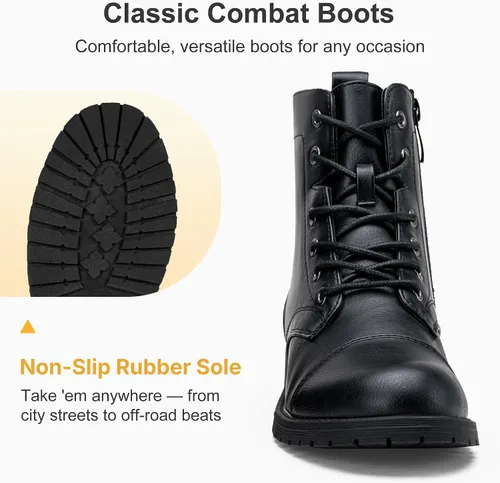 Vista 8 de Vepose - Botines de tacón bajo para mujer, botines militares a la moda con cordones