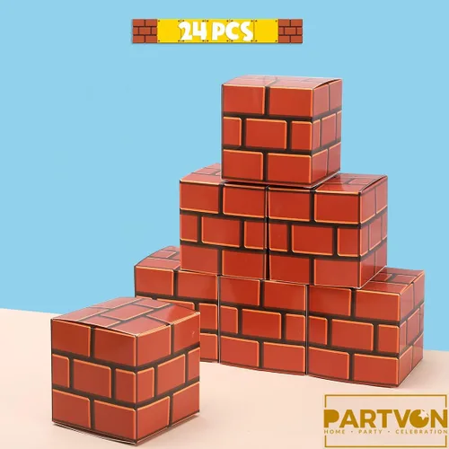 Vista 3 de Cajas de regalo de videojuegos, 24 cajas de regalo de papel de ladrillo para suministros de fiesta, recuerdos de fiesta temática de videojuegos