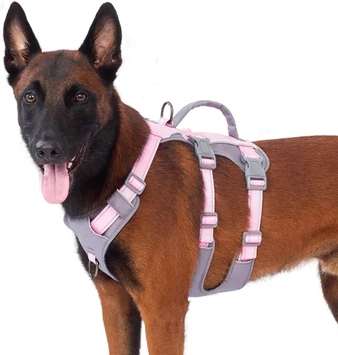 Vista 26 de Arnés reflectante para perros Huntboo con mango, a prueba de escapes, antideslizante, transpirable, ligero, arnés ajustable para perros pequeños