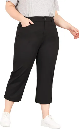Vista 2 de Bamans Pantalones capri de talla grande para mujer, elásticos, cómodos, de pierna recta, para el trabajo, con bolsillos