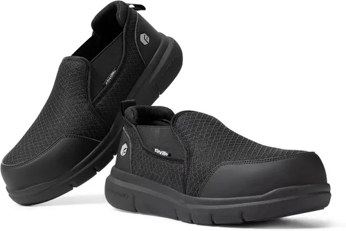 Vista 8 de FitVille Zapatos con punta de acero para hombre, zapatos de trabajo con punta compuesta extra ancha para hombre, prueba de punción, V1