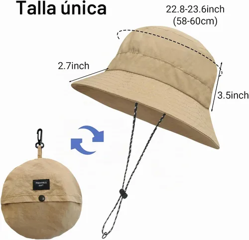 Vista 6 de PFFY Waterproof Bucket Hats for Men Women Packable Sun Hat for Outdoors Caqui Sólido