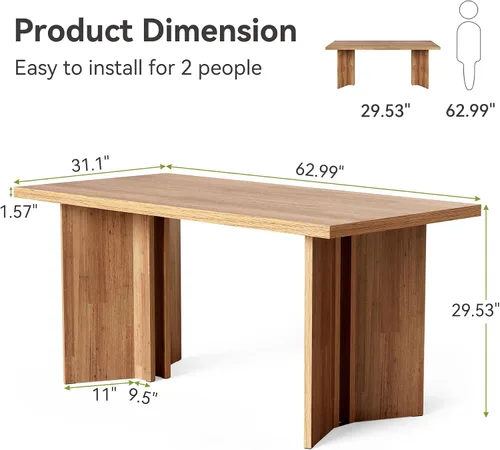 Vista 3 de LITTLE TREE Juego de mesa de comedor de madera para 6, mesa de cocina rectangular de 63 pulgadas, mesa de comedor moderna para el hogar, comedor