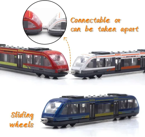 Vista 3 de Crelloci Juego de 3 trenes bala, tren de juguete de alta velocidad vinculado Lotomotora, modelo de automóvil de aleación fundida, metro deslizante