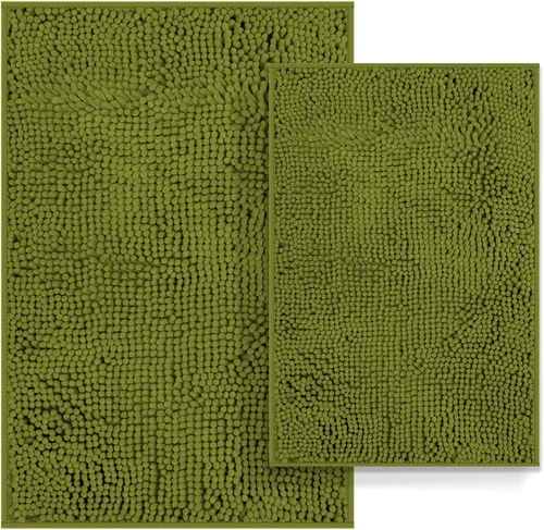 Vista 20 de Juego de 2 alfombras de baño antideslizantes para baños, juego de alfombras de felpilla gruesa y suave, alfombras de baño ultra absorbentes