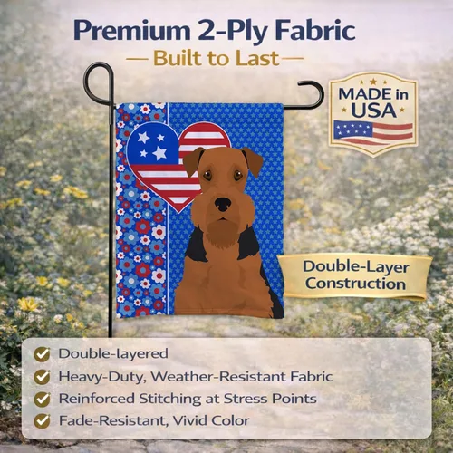 Vista 5 de Caroline's Treasures WDK5119GF - Bandera de jardín americana de Airedale Terrier de Estados Unidos, color negro y tostado, bandera decorativa