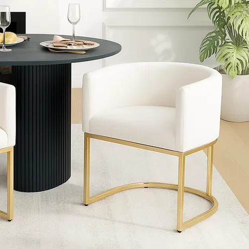 Vista 58 de HNY Silla de comedor moderna de mediados de siglo tapizada en forma de barril, negra, con brazos, silla de cocina y comedor de cuero, silla auxiliar