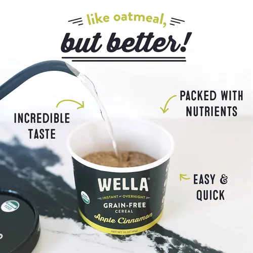 Vista 4 de Wella Cereal Avena Alternativa, Cereal Caliente para el Desayuno Libre de Gluten, Sin Granos Paleo Orgánico Vegano Alto en Proteínas Superalimento a