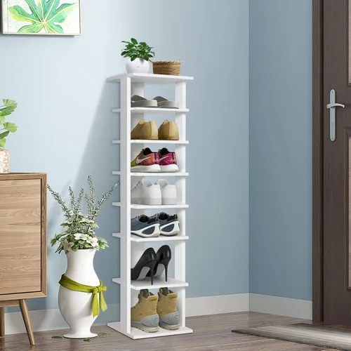 Vista 2 de DORTALA Zapatero vertical de 7 niveles, organizador de almacenamiento alto y estrecho para zapatos, torre de zapatos delgada independiente