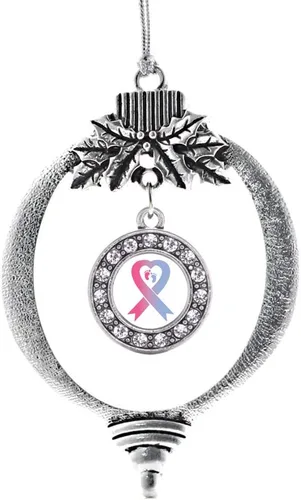 Vista 17 de Inspired Silver - Adorno con dije de cara de carlino - Adornos navideños de círculo de plata con joyas de circonita cúbica