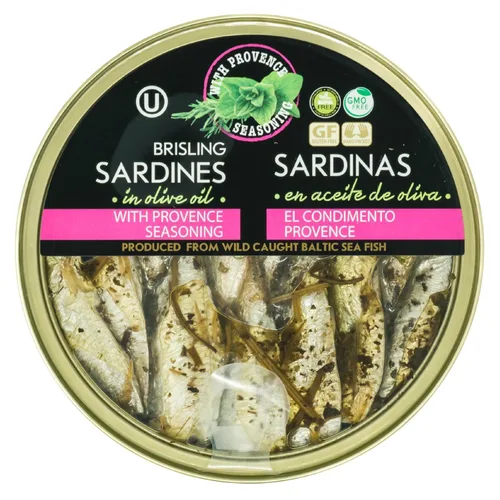 Vista 5 de Grilled Catch Wild Caught Brisling Sardinas en aceite de oliva con condimento de Provenza, latas de 5.6 onzas (paquete de 3)
