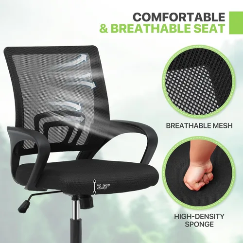 Vista 6 de Magshion Silla de oficina, silla ergonómica de escritorio de malla con respaldo medio, silla de computadora con ruedas con soporte lumbar y cómodos