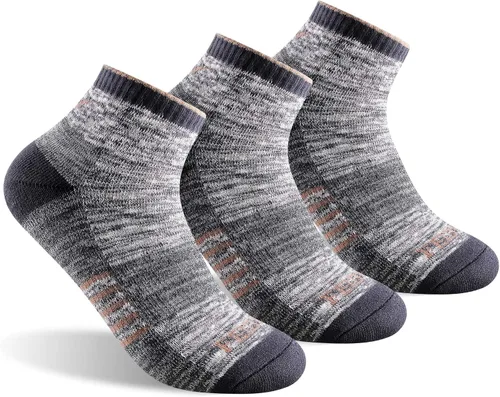Vista 10 de FEIDEER Calcetines de senderismo para hombre y mujer, unisex, absorben la humedad, de algodón, con soporte de arco 3 pares gris oscuro