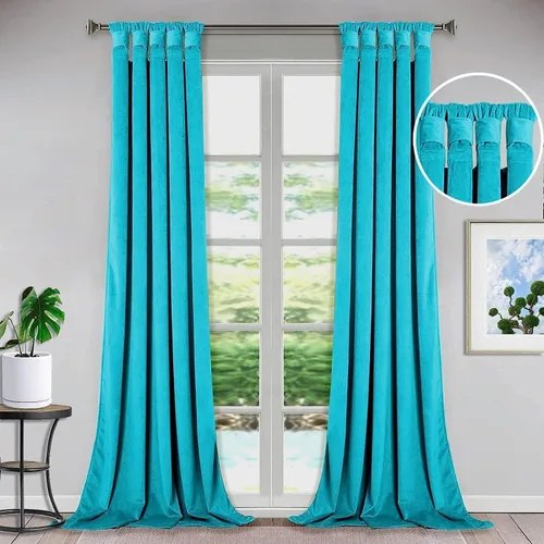 Vista 5 de Bhoomi Collection Cortinas opacas con pestaña superior para sala de estar, cortinas de ventana con aislamiento térmico, oscurecimiento de Rojo Sangre
