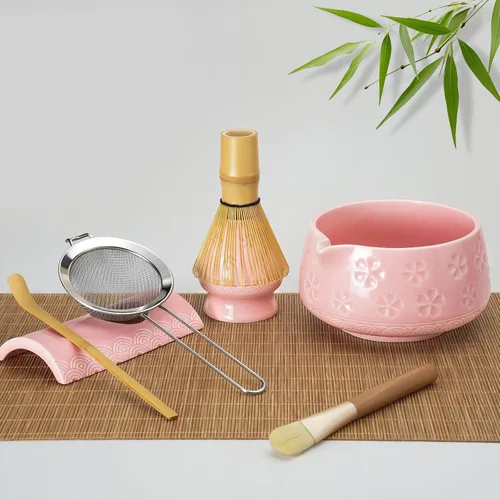 Vista 10 de Juego de batidor de matcha, kit de matcha regalos para los amantes Rosa
