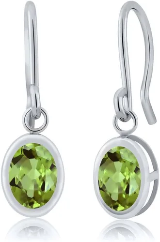 Vista 5 de Gem Stone King Aretes colgantes de plata de ley 925 de 0.276 x 0.197 in con piedra natal ovalada de alambre francés para mujer