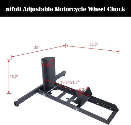Vista 6 de Soporte ajustable para rueda de motocicleta, soporte de rueda resistente de 1800 libras, calzo delantero de motocicleta negro, soporte de remolque