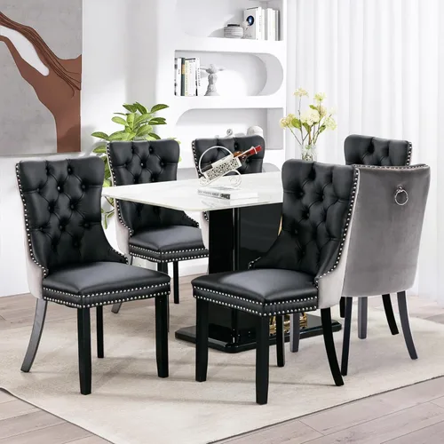 Vista 125 de SoarFlash Juego de 2 sillas de comedor de terciopelo, silla lateral de respaldo alto, silla lateral moderna tapizada de alta gama con botones Beige