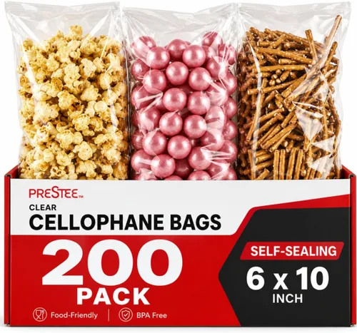 Vista 12 de Prestee Bolsas de celofán transparente autosellantes – Paquete de 200 bolsas de plástico transparente para embalaje, golosinas, regalos y bolsas