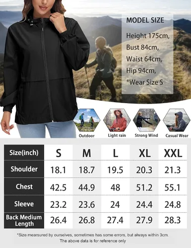 Vista 5 de Avoogue Chaqueta impermeable para mujer, ligera, plegable, con capucha, rompevientos para exteriores