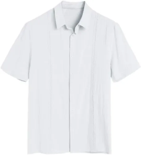 Vista 2 de Hestenve Camisa de manga corta para hombre, estilo guayabera, de lino, algodón, hippie, playa, con botones