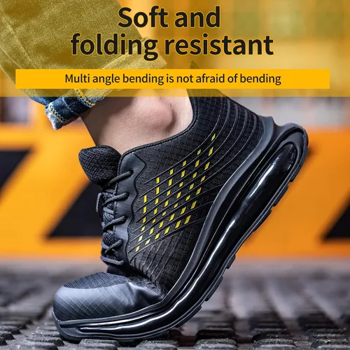 Vista 5 de R-Win Zapatos de punta de acero para hombres y mujeres, con amortiguación de aire, zapatos de seguridad, antideslizantes, ligeros, cómodos, zapatos