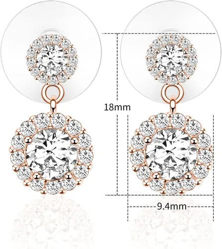 Vista 6 de Vinjewelry Juego de collar y aretes de circonita cúbica chapados en oro rosa blanco de 14 quilates, joyería de boda para novia, Metal, otro