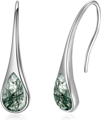 Vista 13 de Pendientes de gancho modernos pequeños de plata de ley 925 con forma de pera y cristales de Austria
