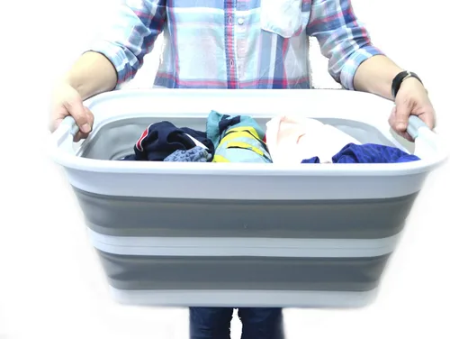 Vista 6 de SAMMART Cesta plegable de plástico para la ropa sucia de 42 litros, contenedor de almacenamiento plegable y organizador, tina de lavado portátil