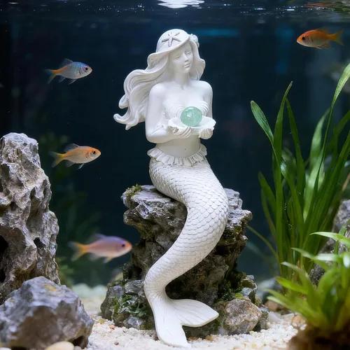 Vista 4 de Teaeeno - Decoración única para pecera, estatua de sirena para acuario Blanco
