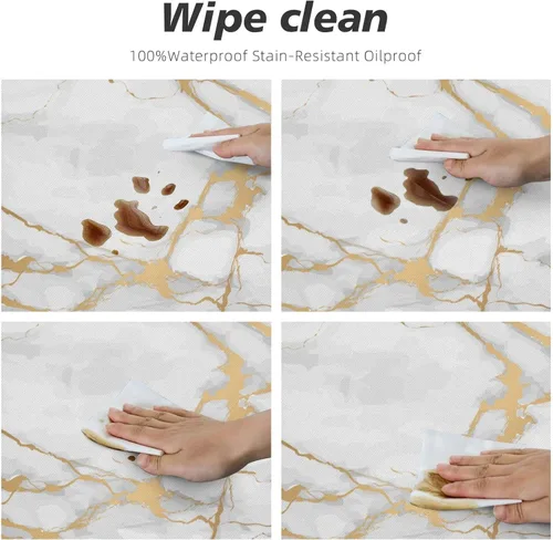 Vista 6 de Mantel para mesa redonda con estampado de mármol blanco, borde elástico, ajustado, impermeable, para mesas de interior y exterior, para comedor