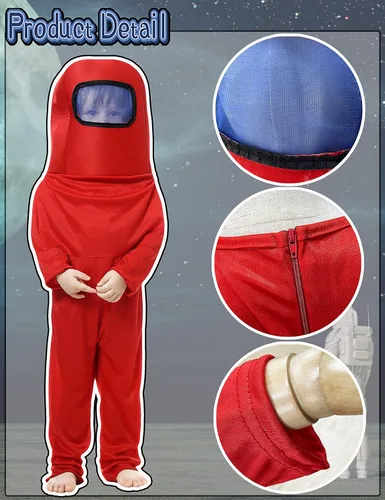 Vista 5 de Noucher Disfraz de astronauta para niños traje espacial rojo y azul mochila de Halloween disfraces de cosplay para niños de 3 a 10 años