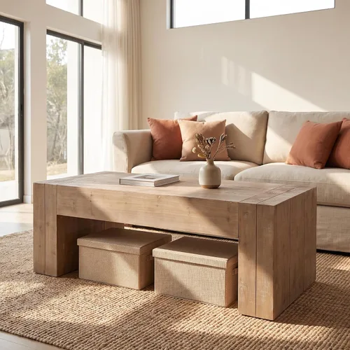 Vista 16 de SSLine Mesa de Centro de Madera Maciza de 47.6 Pulgadas Mesa de Centro Rectangular para Sala de Estar, Mesas de Centro de Cóctel Estilo Granja