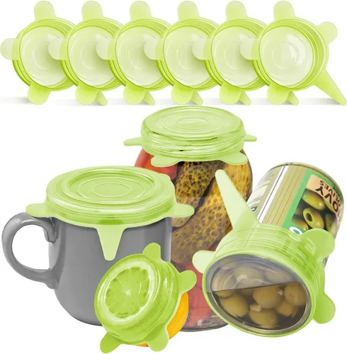 Vista 11 de Orblue Tapas de silicona elásticas, paquete de 6 unidades, pequeñas para almacenamiento de alimentos frescos, sella los sabores, mantiene