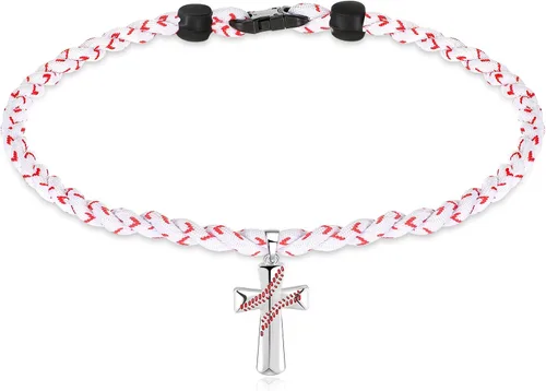 Vista 7 de Glenmal Collar de béisbol para niños, de acero inoxidable, dije de titanio, trenzado, deportivo, regalo de béisbol para hombres y niños, 20 pulgadas