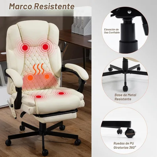 Vista 6 de Silla de oficina de masaje con reposapiés, sillas ejecutivas de calefacción por vibración de 6 puntos, silla ejecutiva ergonómica para oficina