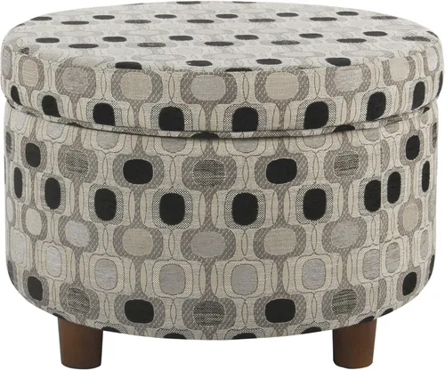 Vista 6 de Homepop Decoración del hogar Otomana redonda tapizada de almacenamiento Otomana con almacenamiento para sala de estar y dormitorio (negro Geo)
