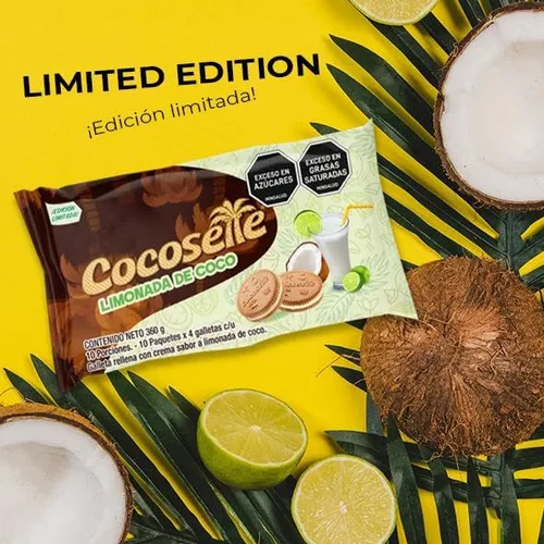 Vista 6 de Galletas sándwich rellenas de crema de coco y lima, paquete de 2, edición limitada, sabor limonada de coco, 20 paquetes individuales de bocadillos