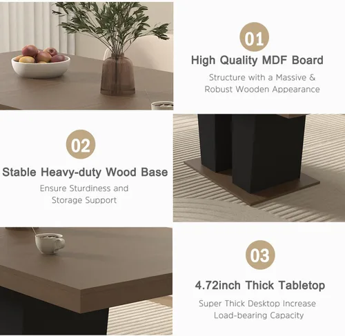 Vista 4 de Juego de mesa de comedor extensible de 63 a 79 pulgadas para 4, moderna mesa de cocina expandible con 4 sillas de terciopelo, mesa de madera gruesa