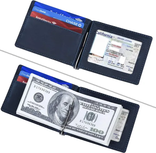 Vista 3 de HYRISON Cartera de cuero genuino Slim doble bolsillo frontal para hombres con clip de dinero bloqueo RFID