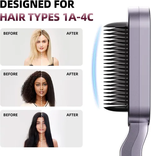 Vista 6 de Cepillo alisador de pelo iónico, cepillo alisador 2 en 1, peine alisador con iones negativos para mujeres, peine alisador de pelo de cerámica