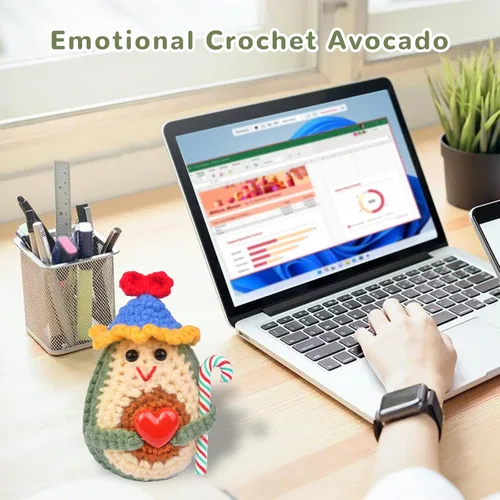 Vista 4 de Divertido aguacate de ganchillo, hecho a mano, apoyo emocional de lana de punto, aguacate, regalo inspirador para mujeres y hombres, día