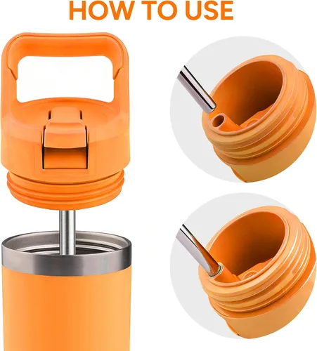 Vista 2 de Repuesto de popote de metal compatible con botella de agua Yeti Rambler Jr. de 12 onzas, paquete de 4 popotes reutilizables de acero inoxidable