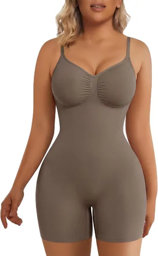 Vista 9 de SHAPERX Faja moldeadora para mujer, body con control de abdomen, pantalones cortos moldeadores de cuerpo a la mitad del muslo para un aspecto Beige