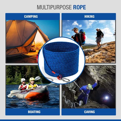 Vista 8 de Loreso - Mosquetón de cuerda de pesca con imán fuerte, cuerda de campamento – Cuerda multiusos resistente de 1200 libras, línea de poliéster