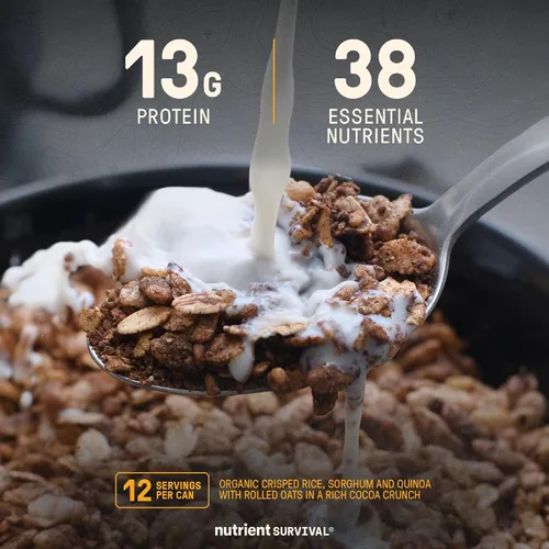Vista 2 de Nutrient Survival Cereales MRE, crujientes de grano de chocolate (12 porciones), suministros de preparación liofilizados y suministro de alimentos