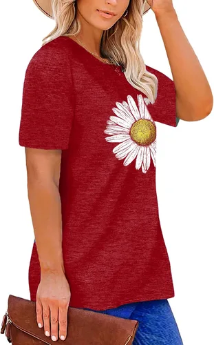 Vista 3 de Camisetas de talla grande con estampado de girasoles para mujer, camisetas inspiradoras de verano