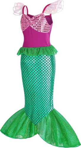 Vista 2 de CaoKaien Disfraz de sirena para niñas, disfraz de princesa pequeña con accesorios para fiesta, disfraz de cosplay